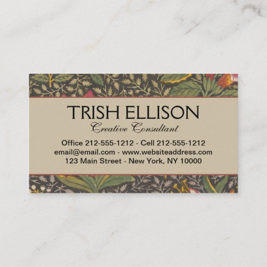 Antiek Franse Toile de Jouy 1800s Floral Branches Visitekaartje (Achterkant)