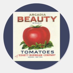 Antiek fruitkistlabel, Arcadia Beauty Tomaten Ronde Sticker