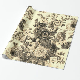 Antiek Geel Bruin Floral Toile Cadeaupapier