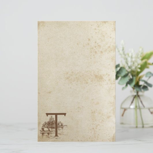 Antiek gekleurde letter T blanco briefpapier (Staand voorkant)