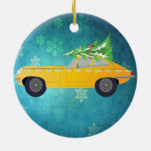 Antiek gele auto keramisch ornament (Achterkant)