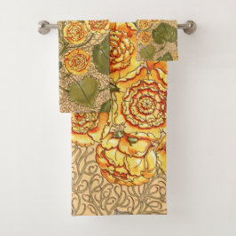 Antiek gele bloemenhanddoek bad handdoek