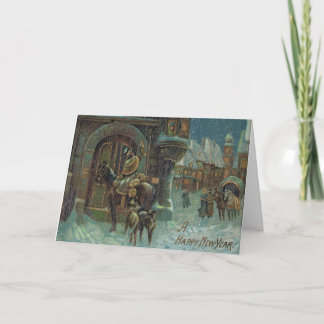 Antiek Gelukkige Nieuwjaarskaart Feestdagen Kaart