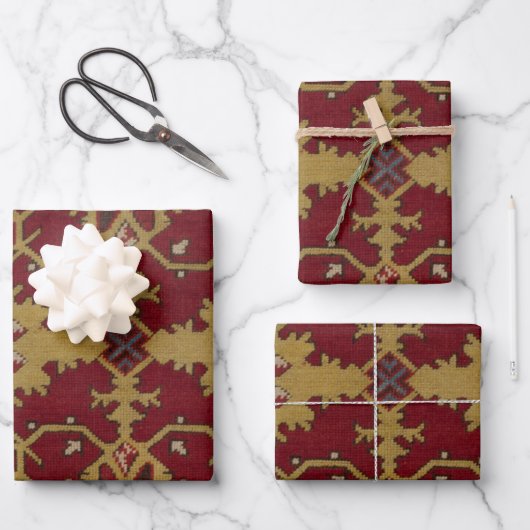 Antiek Geometrisch Oriental Persian Red Pattern Inpakpapier Vel (Voorkant)