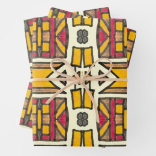 Antiek geometrisch Primitief Etnische Patroon Inpakpapier Vel