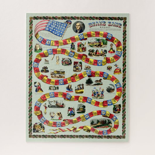 Antiek George Washington Snake Board Spel Print Legpuzzel (Verticaal)