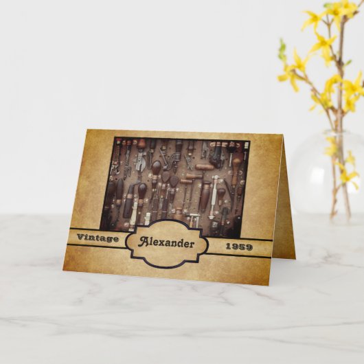 Antiek Gereedschap Houtbewerking Verjaardag Kaart (Gele Bloem)