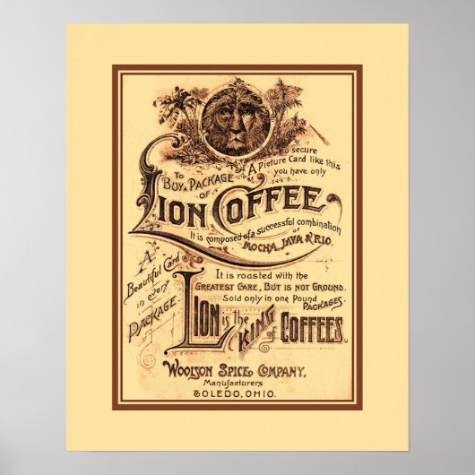 antiek gerestaureerd Lion Coffee adverteren Poster (Voorkant)