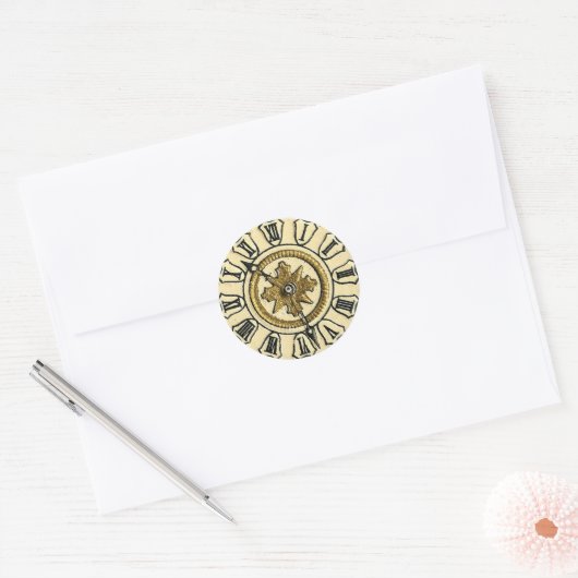 Antiek Gilt Clock Face Steampunk Ronde Sticker (Envelop)