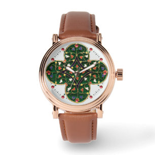 ANTIEK GOLD GREEN CLOVER JEWEL Medieval Floral Horloge