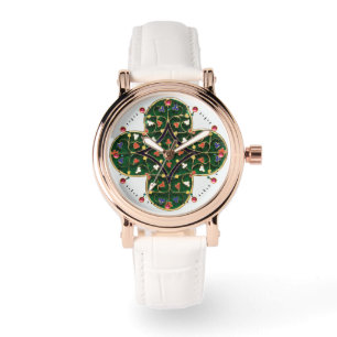 ANTIEK GOLD GREEN CLOVER JEWEL Medieval Floral Horloge