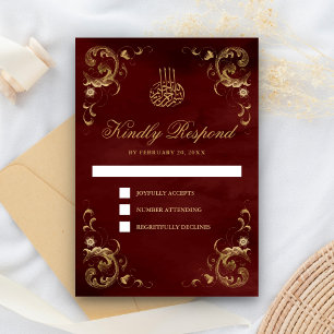 Antiek Gold Lijst Burgundy Red Islamic Weddenschap RSVP Kaartje