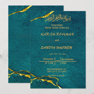 Antiek Gold Lijst Emerald Green Islamic Wedding Kaart