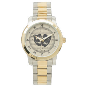 Antiek Gold Music- en theatermaskers Horloge