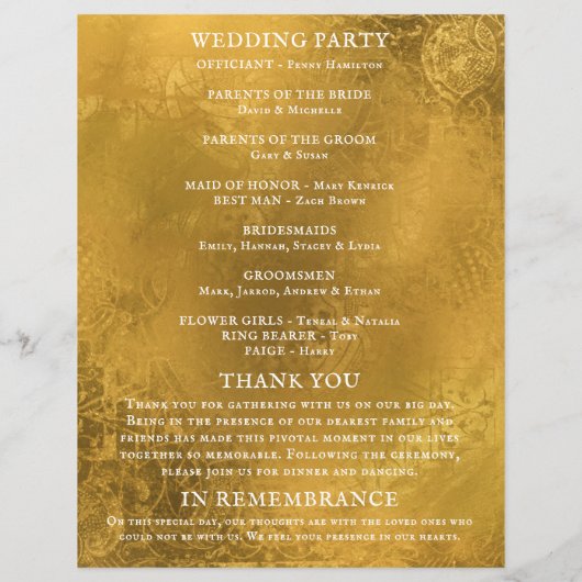 Antiek Golden Map Wedding Programma (Achterkant)