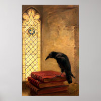 Antiek Gothic Raven op oude middeleeuwse boeken