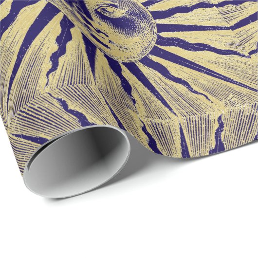Antiek Goud Blauw Zon Gezicht Cadeaupapier (Rol Hoek)