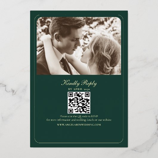 Antiek goud en smaragdgroen folie uitnodiging (Achterkant)