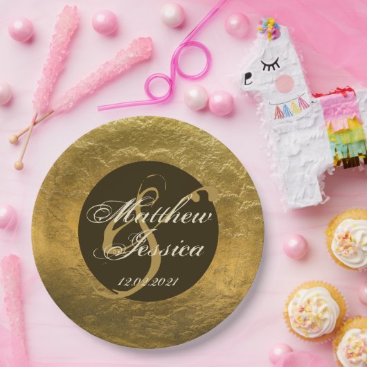 Antiek Goud Faux Metal Gepersonaliseerde Naam Datu Papieren Bordje (Feest)