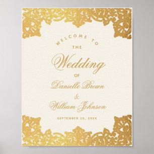 Antiek Goud & Ivoor Wedding Welkomstbord Poster