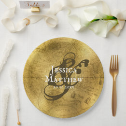 Antiek Goud Metallic Oude Kaart Trouwen Papieren Bordje