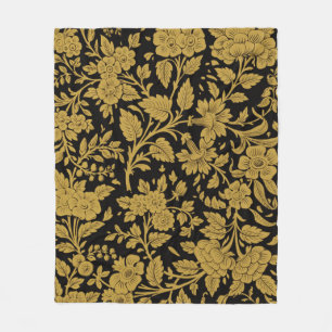 Antiek gouden bloemmotief Indiase Lac-werk zwarte Fleece Deken