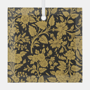 Antiek gouden bloemmotief Indiase Lac-werk zwarte Glas Ornament