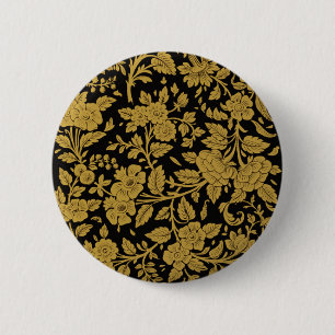 Antiek gouden bloemmotief Indiase Lac-werk zwarte Ronde Button 5,7 Cm