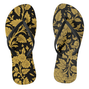 Antiek gouden bloemmotief Indiase Lac-werk zwarte  Teenslippers