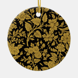 Antiek gouden bloemmotief Indiase lakwerk zwart pa Keramisch Ornament