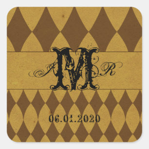 Antiek Gouden Diamant Harlekijn Monogram Sticker