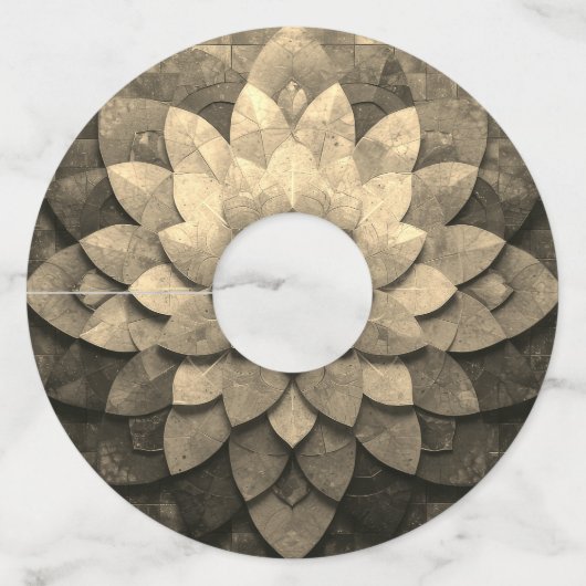 Antiek gouden mandala kunst geweven bloem wijnglaslabel (Voorkant)