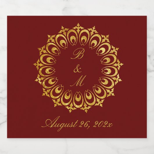 Antiek gouden motief bruiloft sparkling wijnetiket (Enkel label)