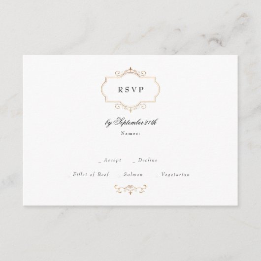 antiek goudmonogram bruiloft RSVP kaartje (Voorkant)