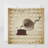 Antiek Gramophone Music Wedding Theme Uitnodiging (Achterkant)