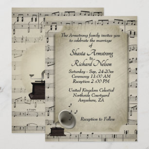 Antiek Gramophone Music Wedding Theme Uitnodiging