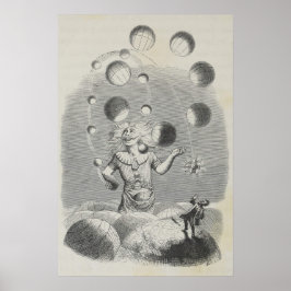Antiek Grandville Humor Astronomy Planet Juggling Poster