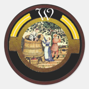 ANTIEK GRAPE VINEYARD HARVEST MONOGRAM RONDE STICKER