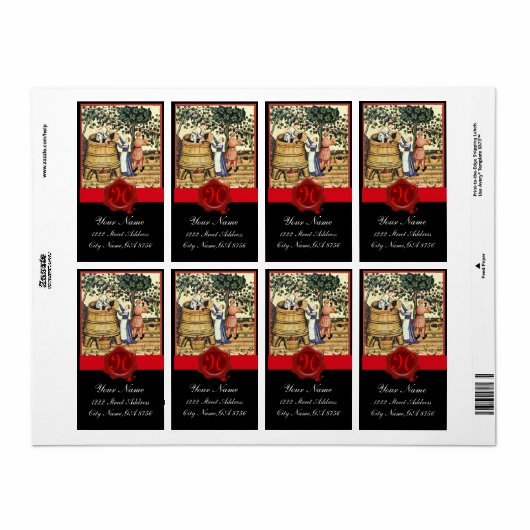ANTIEK GRAPE VINEYARD HARVEST WAX SEAL MONOGRAM ETIKET (Full Sheet)