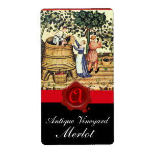 ANTIEK GRAPE VINEYARD HARVEST WAX SEAL MONOGRAM ETIKET