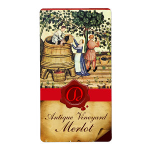 ANTIEK GRAPE VINEYARD HARVEST WAX SEAL MONOGRAM ETIKET