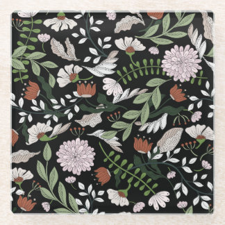 Antiek graveren bloemen met de hand geschilderd glazen onderzetter