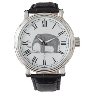 Antiek gravure van wolharige mammoet Romeins cijfe Horloge