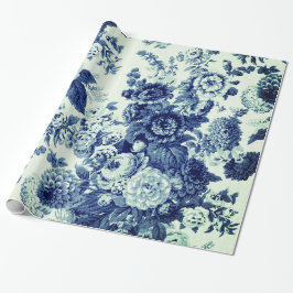 Antiek Groene Indigo Blauwe Floral Toile Cadeaupapier