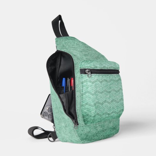 ANTIEK GROENE ZIG ZAG TEXTUUR LOOK SLING BAG (Open)