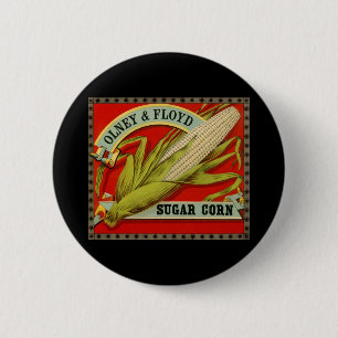 Antiek groentelabel, Olney & Floyd Sugar Corn Ronde Button 5,7 Cm