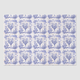 Antiek Haan Blauw Bloemen Script Tissuepapier
