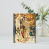 Antiek Halloween Jack O Lantern kostuum vrouw Briefkaart (Staand voorkant)