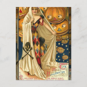 Antiek Halloween Jack O Lantern kostuum vrouw Briefkaart