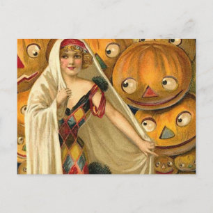 Antiek Halloween Jack O Lantern kostuum vrouw Briefkaart